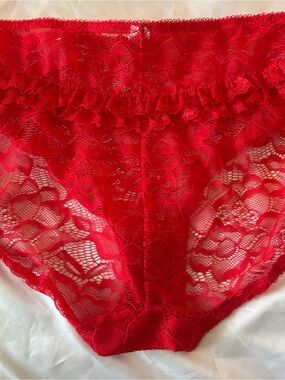 Ashley Stewart Red Floral Lace Ruffle Brief Panty